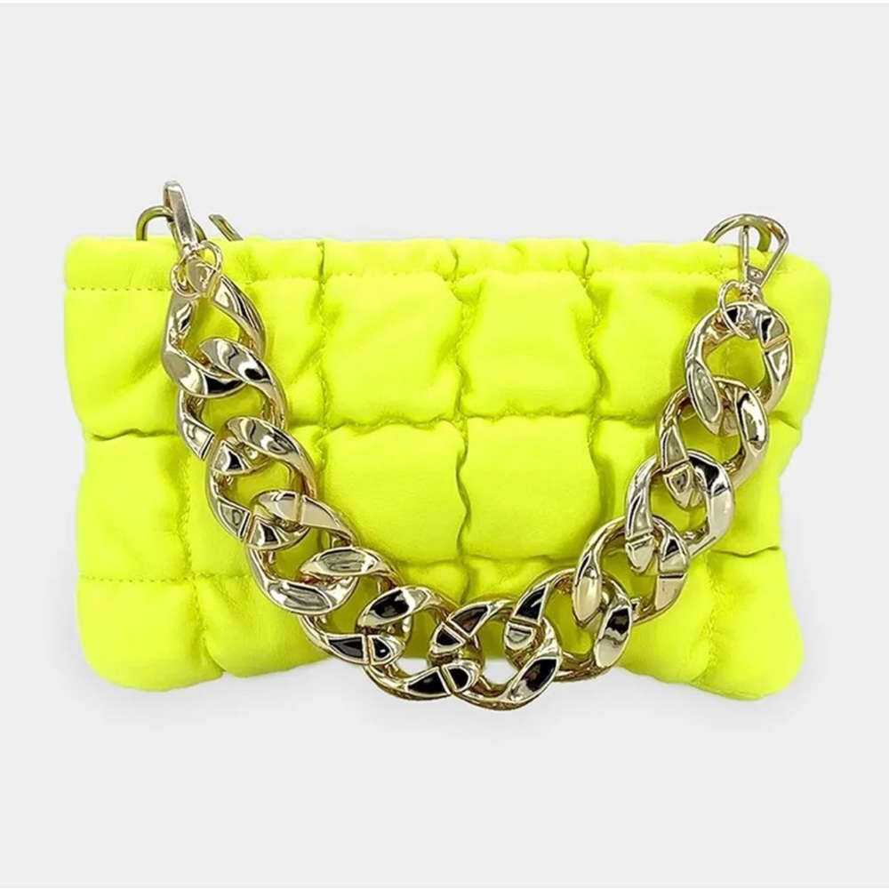 NEW Neon Yellow Puffer Convertible Clutch and Crossbody Bag